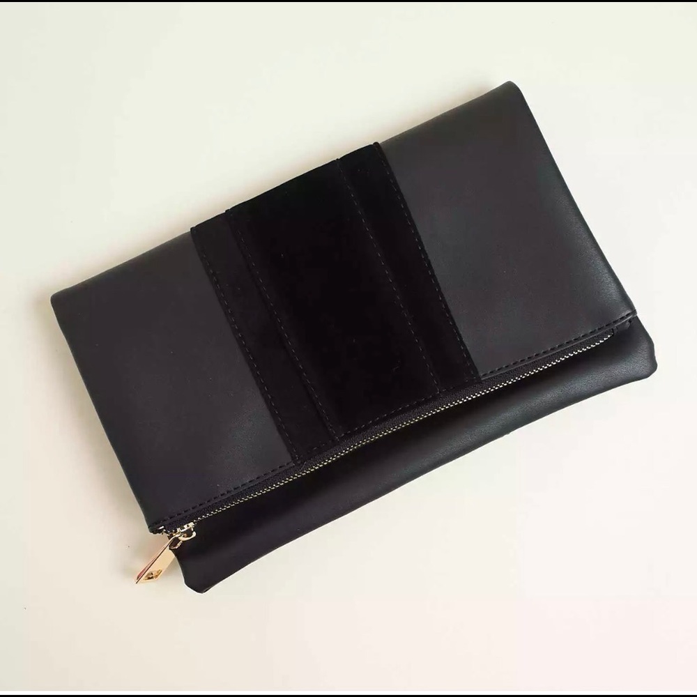 Summer and Rose Fold Over Clutch In Black
